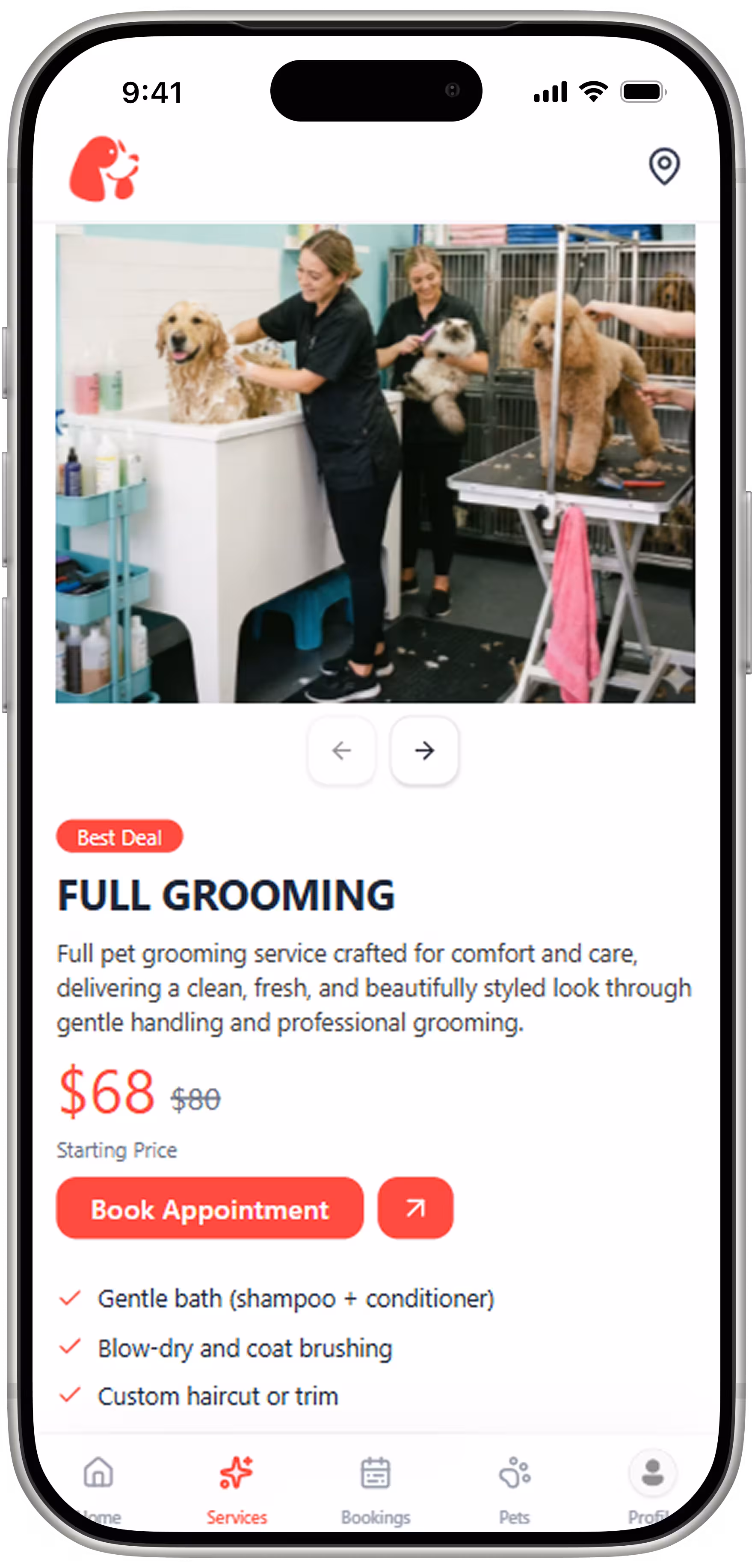Transparent Service Details: A comprehensive breakdown of each service package, displaying clear duration estimates, pricing tiers, and specific inclusions to help users make informed booking decisions.